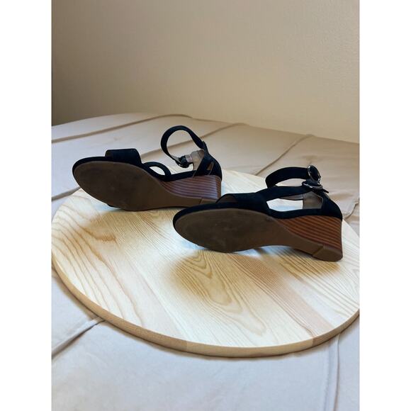 Franco Sarto Derek Women's Strappy Open Toe Sandals Black Suede Wedge Size 7.5 - Picture 4 of 4